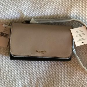 Kate Spade NWT bag/wallet fits phone black taupe & mixed chain & leather strap